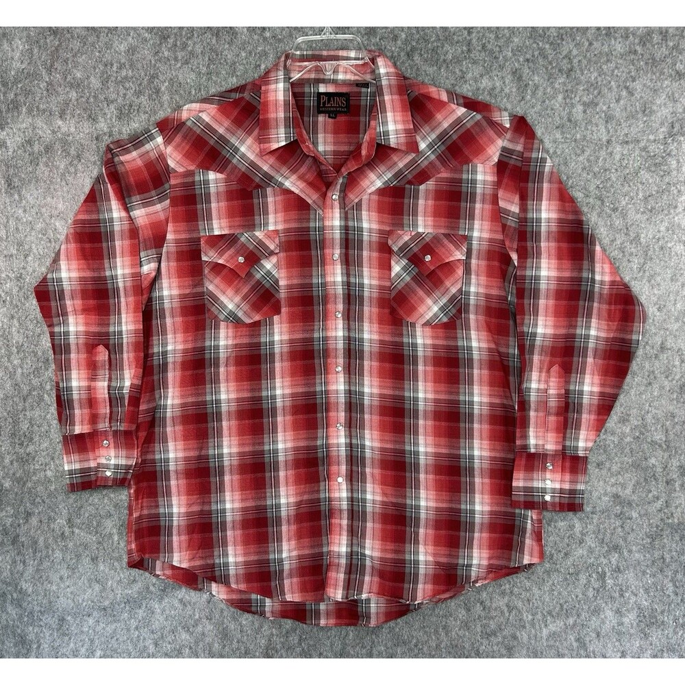 Plains Western Wear Pearl Snap Shirt Men's XL Red Cowboy Rodeo Rockabilly